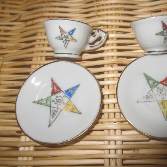 2 MINI PAIRS VINTAGE Masonic Eastern Star Ceramic dish Saucer tea cup DOLLHOUSE - Picture 5 of 15